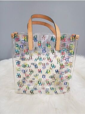 Dooney & Bourke Clear Tote with Multicolor DB Logo and Tan Handles